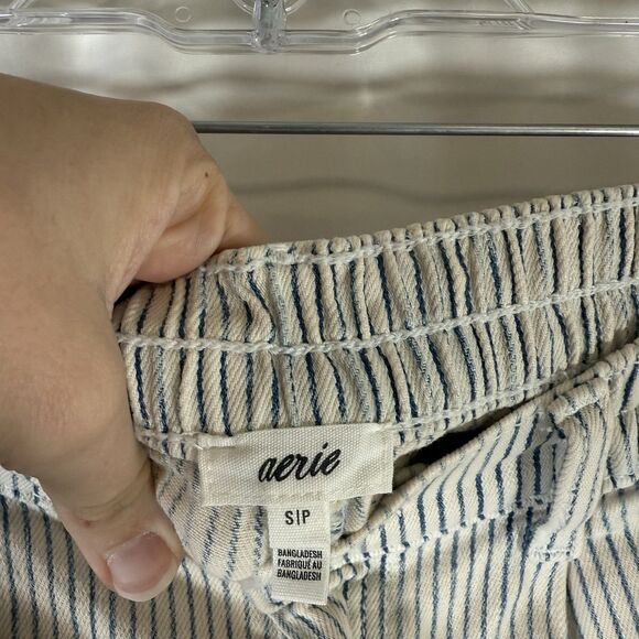 Aerie Chino Shorts Women's Small White Striped 7" Inseam Button Zip Cotton Blend - Picture 5 of 9